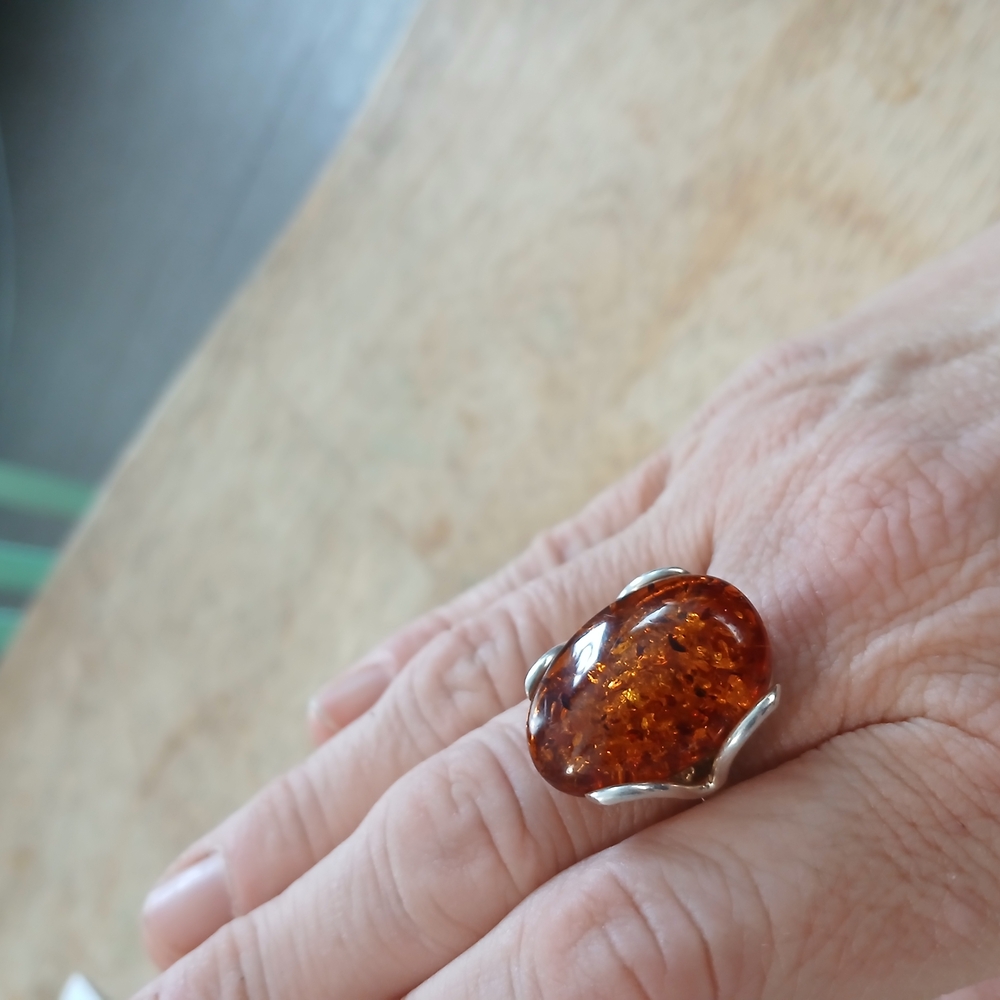 Bold Orange Silver Statement Ring - image 1
